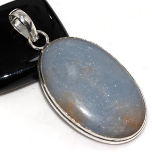 925 Silver Plated Angelite Ethnic Pendant Handmade Jewelry Size 2" AU B090 - Picture 1 of 3