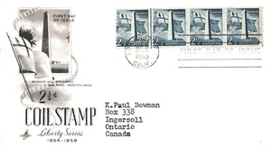 USA FDC - 1959 - 2 1/2c Regular Issue Coil Bunker Hill Scott#1056 Artcraft Strip - Picture 1 of 1
