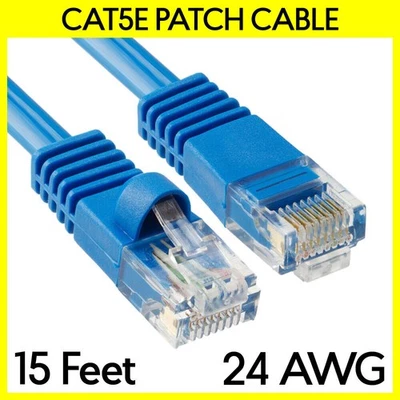 15 FT Cat5e Patch Cable Blue LAN Internet Cat 5e Cord RJ45 Modem Ethernet Cable - Image 1 of 3
