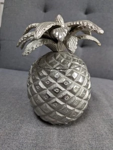 Solid Metal Silver Pineapple Casket With Candle Inside 6" Tall - Picture 1 of 7