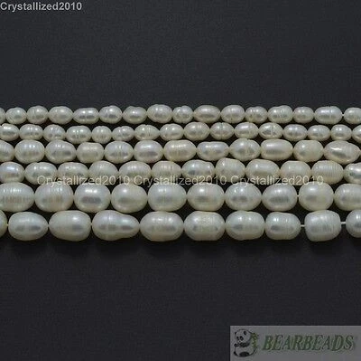Perles de riz ovales en perles blanches d'eau douce naturelles, 4mm 6mm 7mm... - Photo 1/4