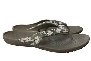Crocs Kadee II Iconic Comfort Flip Flops Flower Garden Gray Size 7 - Picture 1 of 7