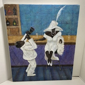 M. Logan / Maurice Logan Jazz coppia scena salotto, dipinto ad olio, arte, ABQ Estate - Foto 1 di 17