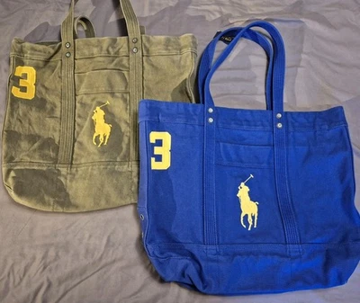 RALPH LAUREN POLO BIG PONY 大号核心帆布托特包红宝石罗亚绿色 1/98 美元零售 — 第 1/4 张图片