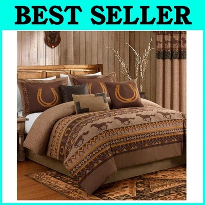 Juego de cama de 7 piezas Southwestern Wild Horses, marrón Foto 1 de 4