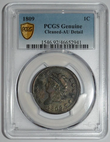 KEY DATE 1809 LARGE CENT PCGS AU DETAILS - GOLD SHIELD HOLDER - RARE Cover