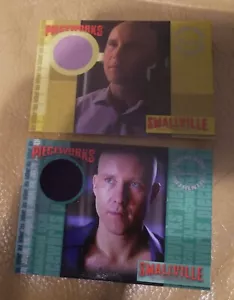 MICHAEL ROSENBAUM SMALLVILLE TWO ORIGINAL SWATCH COSTUME TRADING CARDS PW 1 PW 8 - Picture 1 of 2