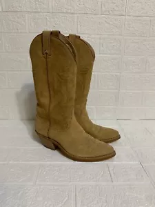 Vintage 80's Western Cowboy Suede Mens Beige Rough Out Boots USA Made US6,5 - Picture 1 of 12