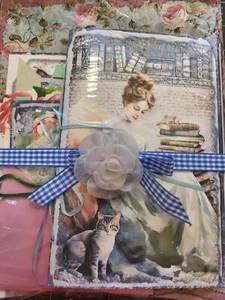 Junk Journal Booklet Gift Set "BOOKS, TEA & KITTENS" Packaged Ready to Gift! - Picture 1 of 21