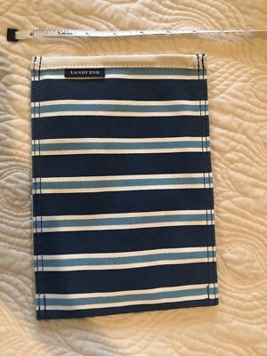 NEW LANDS END HOME kindle nook tablet case canvas magnetic closure Blue Stripe - Image 1 of 2