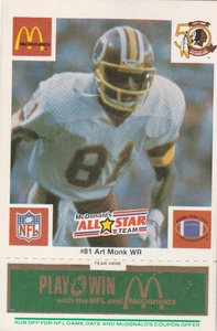 KOSTENLOSER VERSAND - NEUWERTIG - 1986 McDonald's All-Star Art Monk REDSKINS GREEN TAB - Bild 1 von 1
