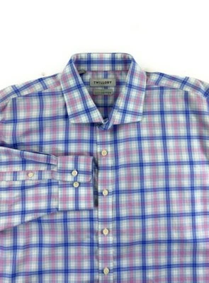 Twillory Men's Traditional Fit Non Iron Blue Pink Plaid Dress Shirt 18 34/35 - Image 1 of 4