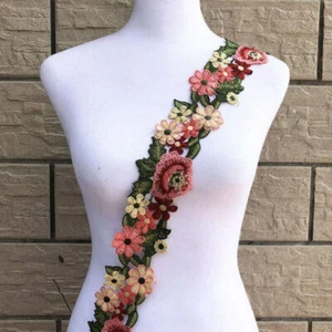 1-10 Yard Flower Trim Embroidered Ribbon Wedding Dress Applique DIY Sewing Craft - Picture 1 of 12