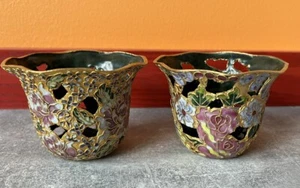 2 portacandele NYCO International smalto vittoriano cloisonné decorazione da collezione - Foto 1 di 12