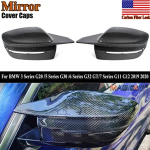 Carbon Fiber Print M Style Mirror Cover Caps For 2017-2020 BMW G30 G20 G11 G12 - Picture 1 of 15
