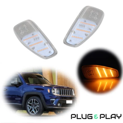 For 2015-2021 Jeep Renegade Clear Lens Amber Yellow LED Side Marker Lights Kit - Image 1 of 4