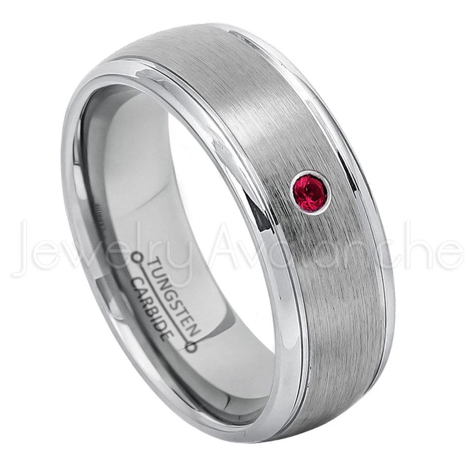 Anillo de tungsteno cúpula cepillada para hombre 0,07 quilates anillo de rubí para hombre, anillo de piedra de nacimiento de julio #176 Foto 1 de 1