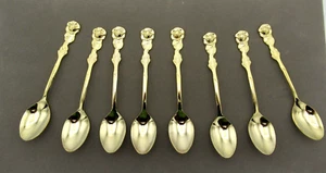 Teaspoons Gold Plate Over Stainless Silverware Rose Embossed Japan 5" Set 8 - Picture 1 of 5