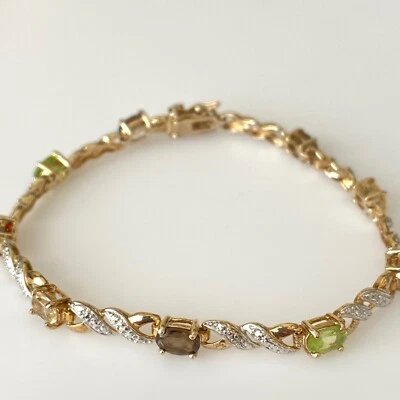 Pulsera Ross Simons Plata de Ley 925 Oro Vermeil Multi-Piedras Preciosas 7.5" Foto 1 de 3