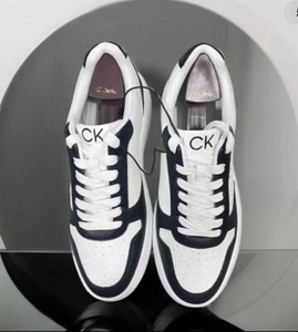 NEW Men’s Calvin Klein Faux Leather Lace Up Low Top Sneaker White Black 12 - Picture 1 of 10