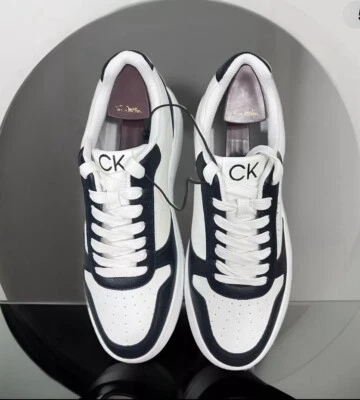 NEW Men’s Calvin Klein Faux Leather Lace Up Low Top Sneaker White Black 12 - Image 1 of 4