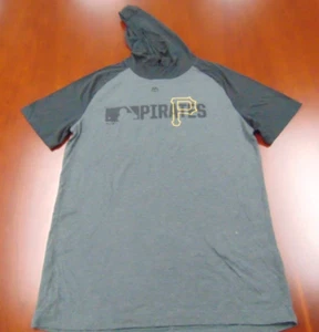 NEW MAJESTIC MLB AUTHENTIC PITTSBURGH PIRATES HOODED GRAY T-SHIRT SIZE L - Picture 1 of 3