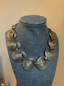 Vintage Designer Gold Tone LARGE DISC Statement Collar Necklace 18" Read! - Picture 1 of 14