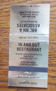 JUNEAU, ALASKA MATCHBOOK MATCHCOVER: IN & OUT RESTAURANT & BROWN BOOKEEPING -A - Picture 1 of 2