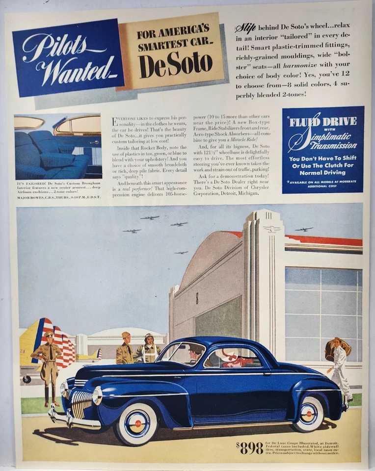DeSoto De Luxe 1941 cupé azul vintage impreso anuncio hombre cueva póster arte años 40 Foto 1 de 1