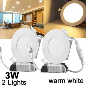 2X 3W LED Panel Ceiling Lights Recessed Down Lamp Kitchen Fixtures Warm White - Picture 1 of 12