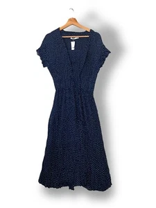 John Lewis Polka dot Midi Dress Blue Crinkle And Pleated UK 10 Cap Sleeved - Picture 1 of 11