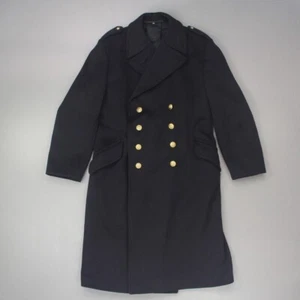 Military Men's Double Breasted Long Dress Overcoat Size 22? Navy Gold Buttons - Picture 1 of 8