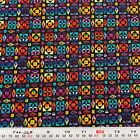 Fun Colorful Geometric on Black Cotton Fabric Remnant 9" x 41"