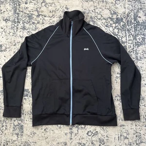 Le Tigre The Classic track jacket Logo Embroidered size XL black blue trim zip - Picture 1 of 14