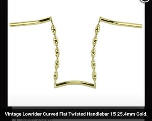 NEW GOLD CURVED FLAT TWISTED BICYCLE HANDLE BARS 15", LOWRIDERS  1"