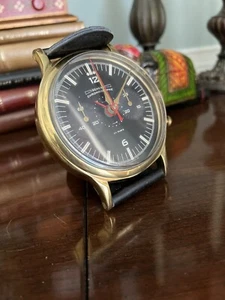 Geneva Chronograph Time works Desk Clock Watch. 3.5 Inch Gold Tone. - Picture 1 of 4