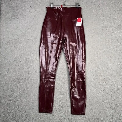 SPANX Leggings Women's Size Medium Ruby Red Faux Patent Leather High Rise Ankle - Image 1 of 4