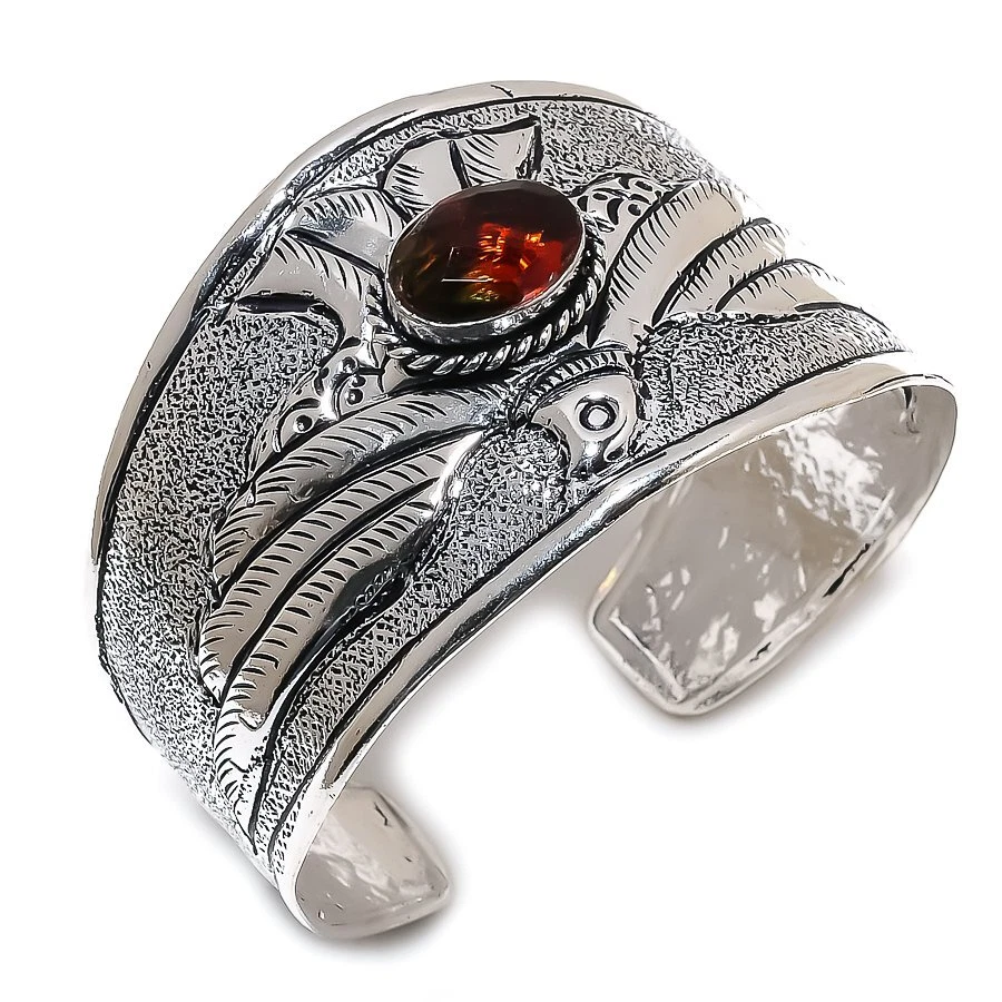 Bi-Color Tourmaline Gemstone Handmade Cuff Jewelry Bangle Adjustable C684 - Image 1 of 4