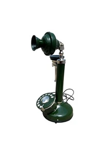 Brass Green Antique Candle Stick Telephone ~ Vintage Rotary Dial Telephone - Imagen 1 de 6