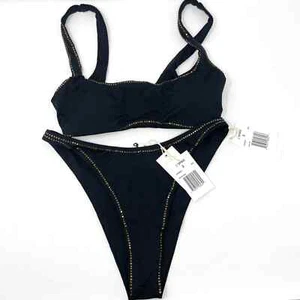L*SPACE Rhinestone Prince Top Modanna Bottom Bikini Set In Black Size Small New - Picture 1 of 13