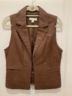 Coldwater Creek Women’s Brown 100% Leather Vest Hook Eye Closure Size Small