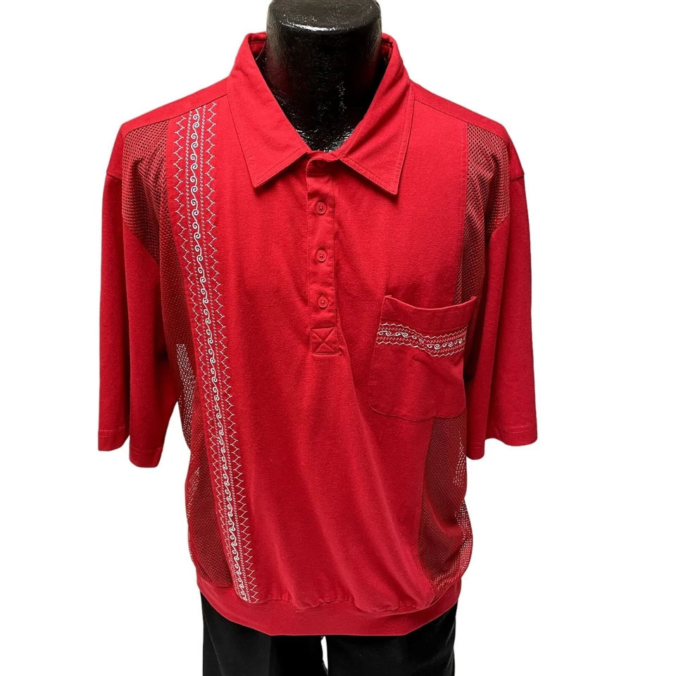 Camisa de Bolos De Colección Años 80 John Blair Hombres ROCKABILLY Rojo Bordado PANEL Malla XL Foto 1 de 4