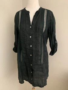 Pike Bluse 3/4 Ärmel Leinen Knopfleiste schwarz Größe S Neu mit Etikett - Bild 1 von 5