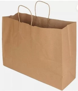 100 Kraftpapier Einkaufstaschen 16" x 6 x 12" Einzelhandelsware verdrehte Griffe - Bild 1 von 3