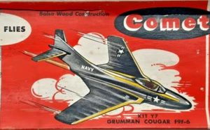 19-3/16" GRUMMAN COUGAR F9F-6 JET Vintage Balsa Model Jet Airplane Kit Comet Y7 - Picture 1 of 15
