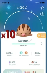 Pokemon TRADE - 10x Swinub Trades ! Good Chance of Lucky and Good IVs ! - Picture 1 of 1