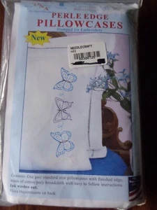 JACK DEMPSEY STAMPED PERLE EDGE PILLOWCASES BRILLIANT BUTTERFLIES #1600-859 - Picture 1 of 3
