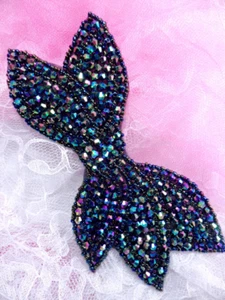 JB163 Designer Peacock Beaded Bow Applique DIY Hot Fix Iron On 6" (JB163) - Picture 1 of 1