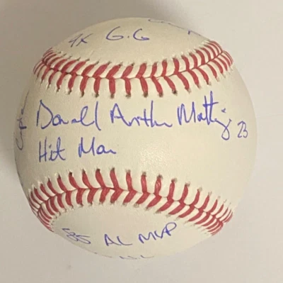 Don Mattingly Signed Baseball NY Yankees 9 inscritions Loaded Baseball JSA - Image 1 of 4