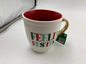 Sleigh Bell Ceramic 17oz Feeling Festive Gold Handle Coffee Mug BB01B44021 - Picture 1 of 7